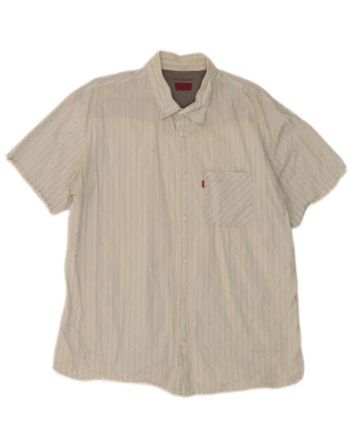 LEVI'S Mens Short Sleeve Shirt XL White Striped Cotton