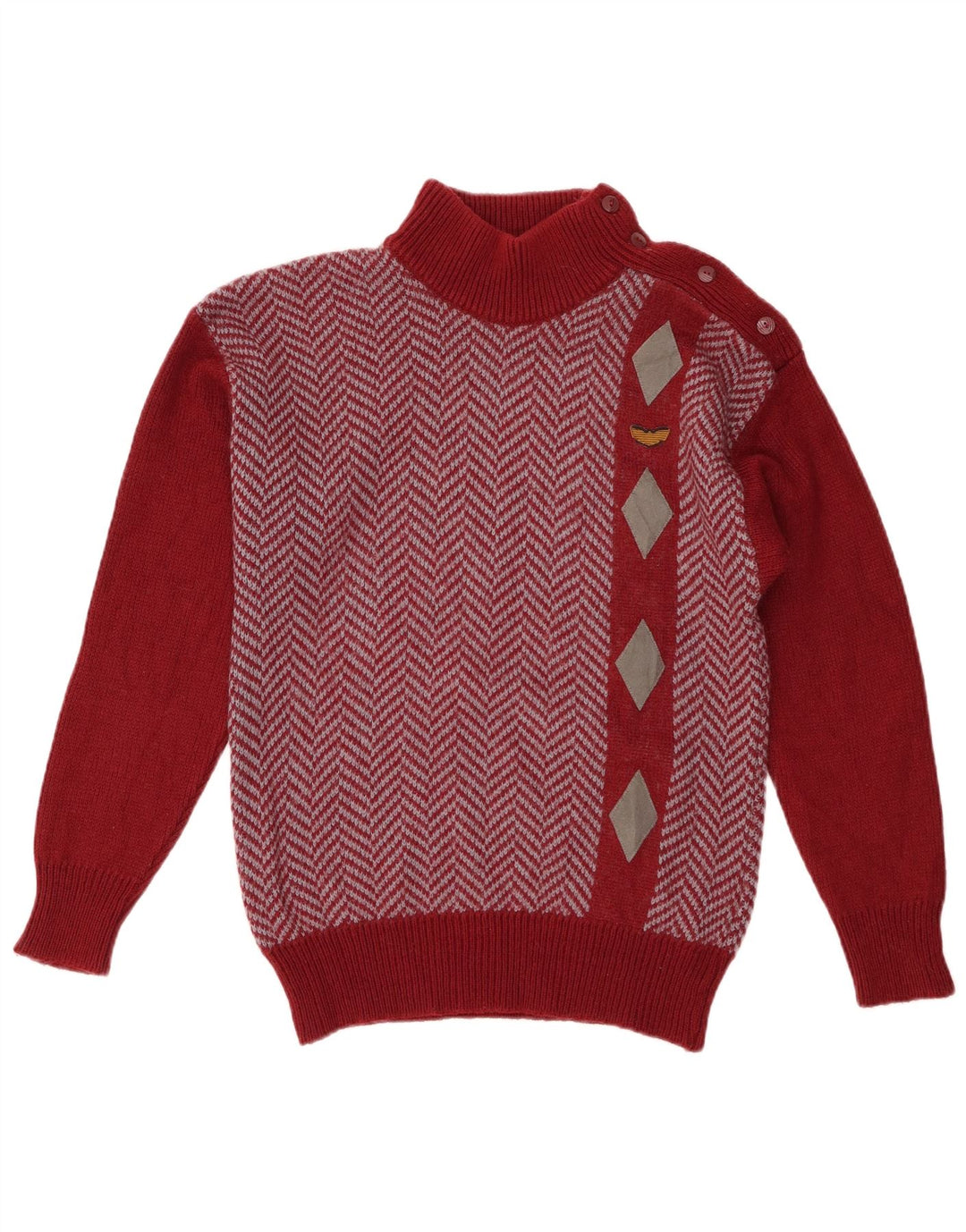 Vintage Womens Button Neck Jumper Sweater UK 12 Medium Red Acryl