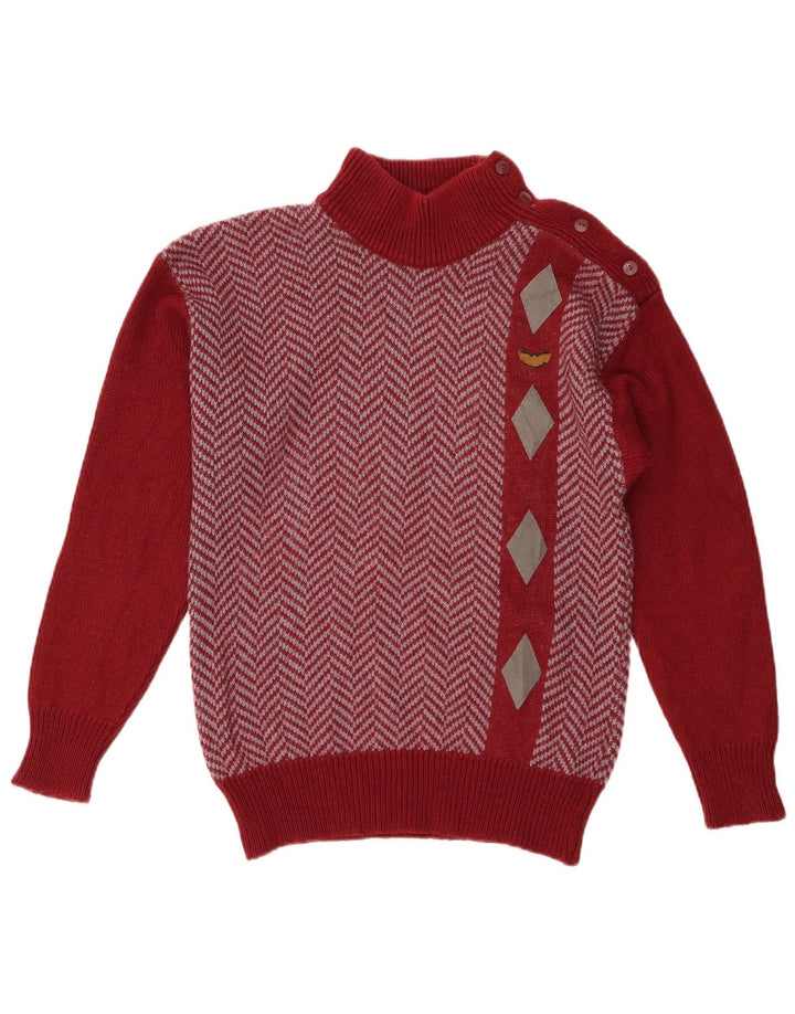 Vintage Womens Button Neck Jumper Sweater UK 12 Medium Red Acryl