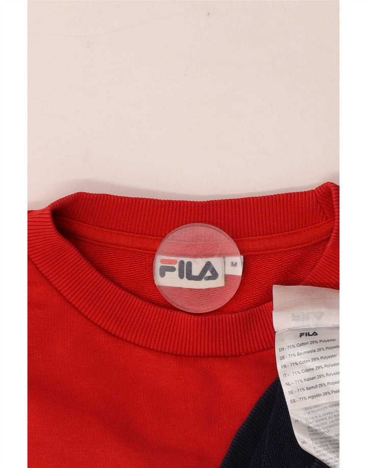 Fila Dame Grafisk Sweatshirt Jumper UK 14 Medium Rød Colourblock Bomuld