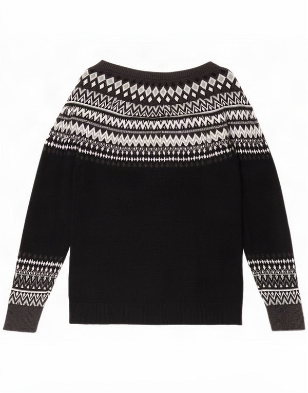 Esprit Womens Boat Neck Jumper Sweater UK 18 XL Black Fair Isle Cotton