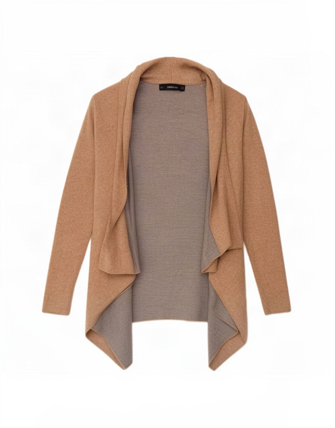 Zara Dame Asymmetrisk Åben Cardigan Sweater UK 10 Small Beige