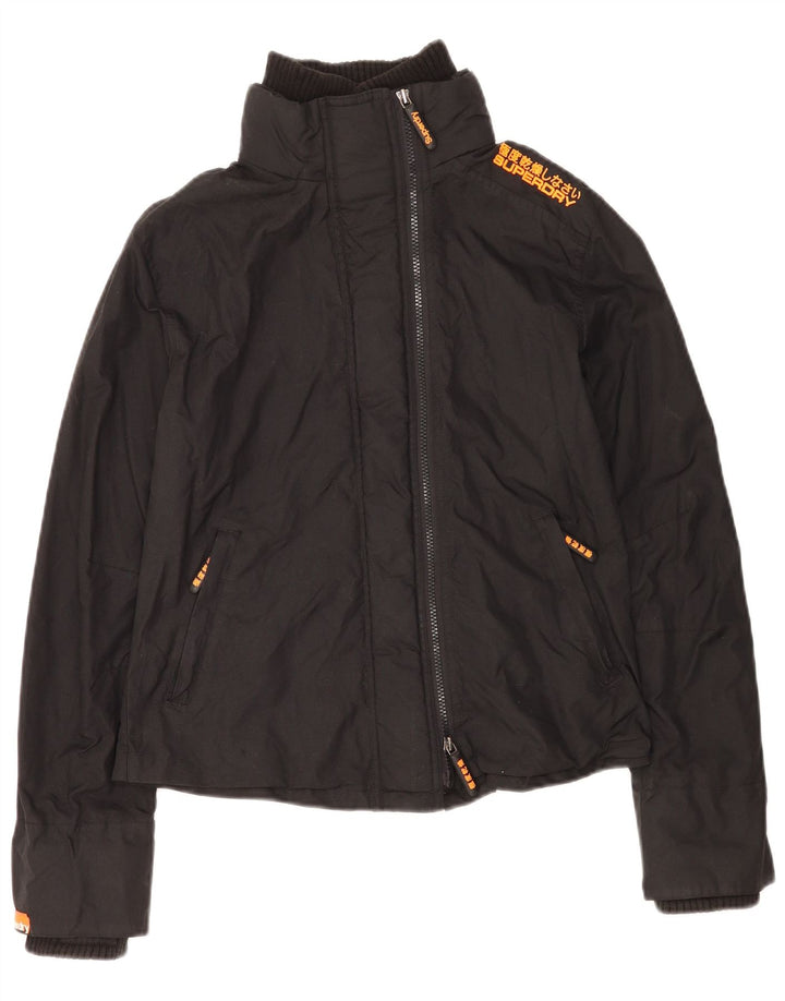 Superdry Grafisk regnjakke til kvinder UK 16 Stor sort nylon
