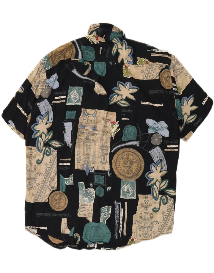 BIG MATCH Kortærmet skjorte til mænd Medium Marineblå Patchwork Viscose