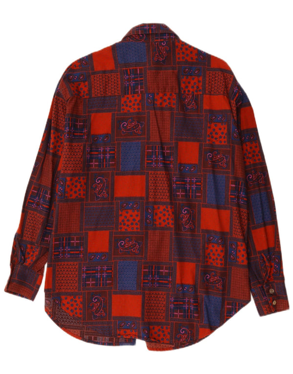 Vintage langline skjorte til kvinder EU 42 Stor rød geometrisk bomuld