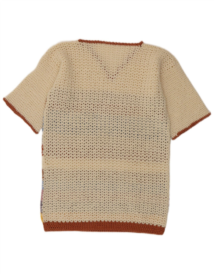 Vintage Dame V-hals Jumper Sweater UK 14 Medium Flerfarvet Stribet