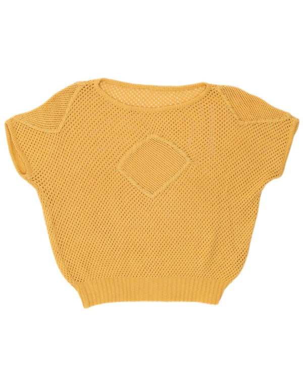 Vintage Dame Kortærmet Boat Neck Jumper Sweater UK 14Large Yellow