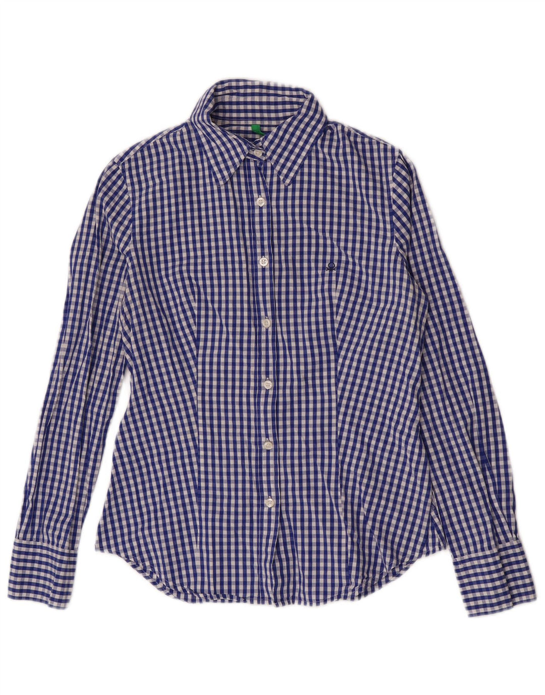 Benetton Womens Shirt UK 10 Small Navy Blue Gingham