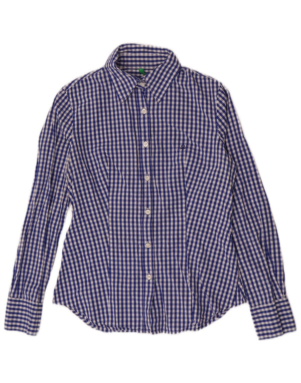 Benetton Womens Shirt UK 10 Small Navy Blue Gingham
