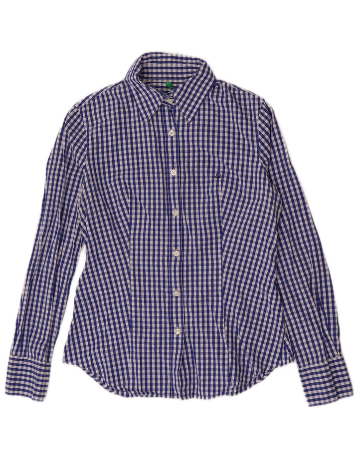 Benetton Womens Shirt UK 10 Small Navy Blue Gingham