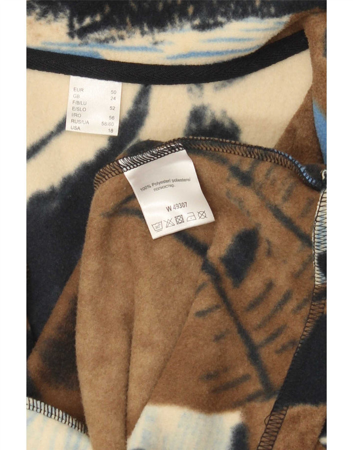 Vintage kvinders abstrakt mønster fleecejakke UK 24 4XL Brun Colourblock
