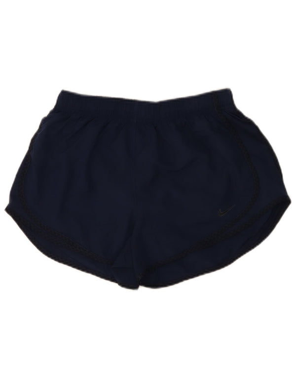 Nike Dame Dri Fit Sports Shorts UK 12 Medium Navy Blue Polyester