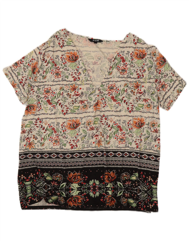 DESIGUAL Damebluse Top UK 20 2XL Off White Floral Viscose
