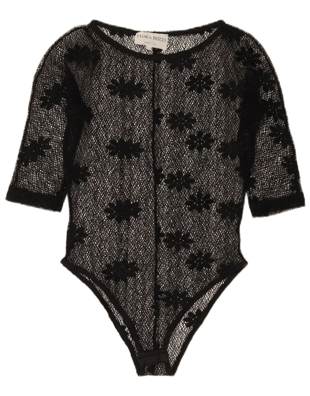 Vintage Dame Se Through Lace Bodysuit IT 42 Medium Black Floral