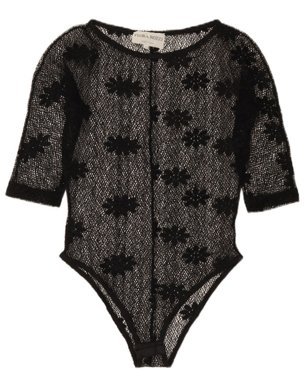 Vintage Dame Se Through Lace Bodysuit IT 42 Medium Black Floral