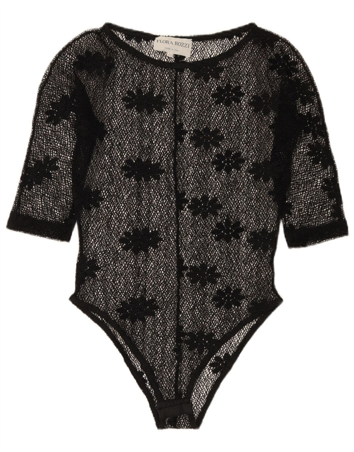 Vintage Dame Se Through Lace Bodysuit IT 42 Medium Black Floral
