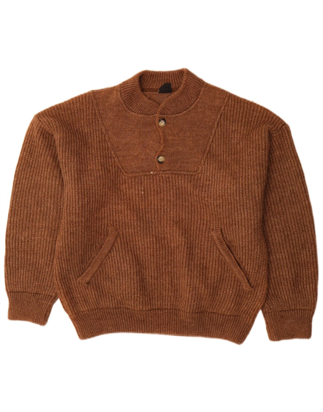 Ivy Oxford Herre Button Neck Jumper Sweater Stor Brun Uld