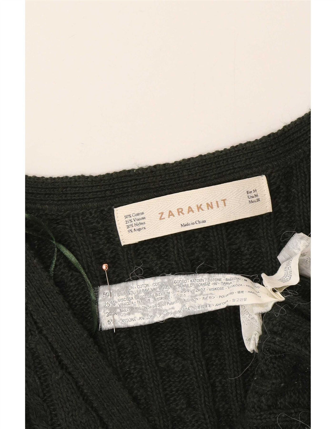 Zara Dame Cardigan Sweater UK 12 Medium Green Bomuld