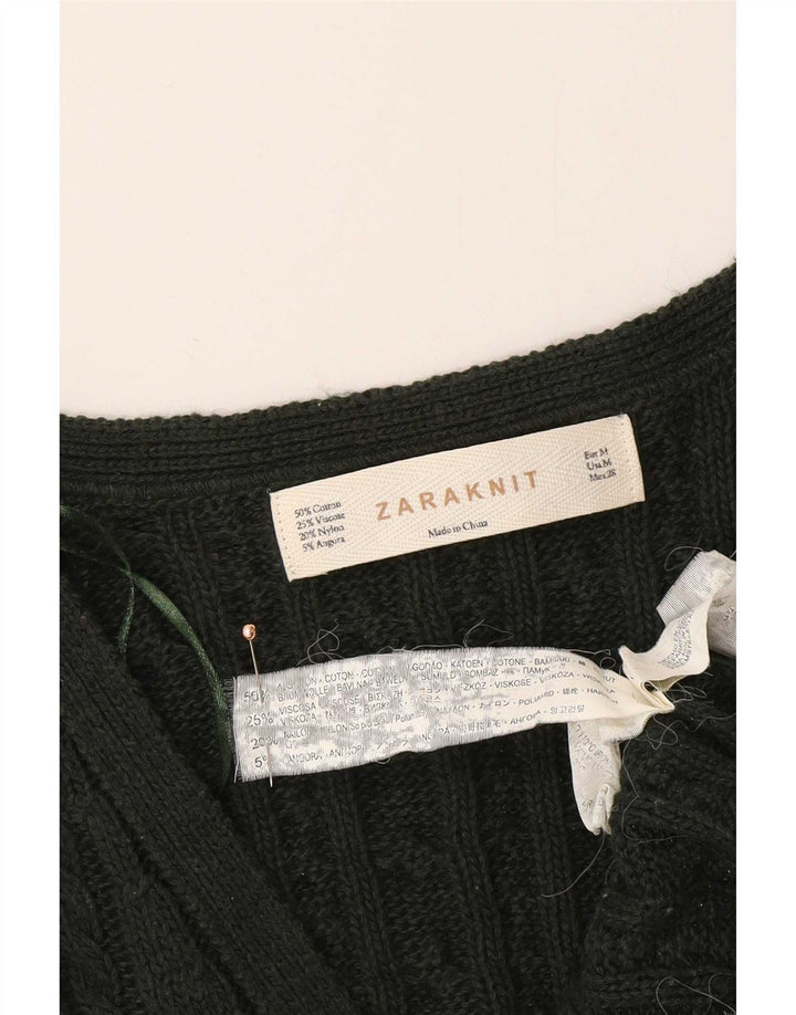 Zara Dame Cardigan Sweater UK 12 Medium Green Bomuld