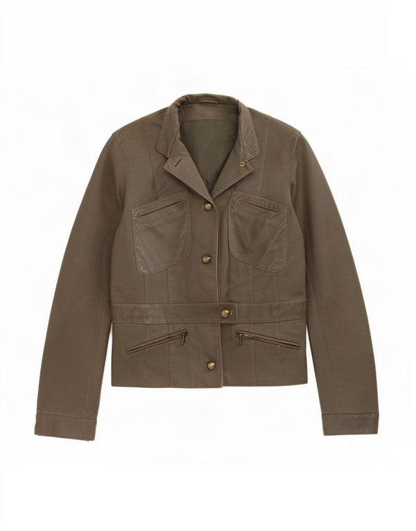 Vintage dame læderjakke IT 44 Medium Khaki