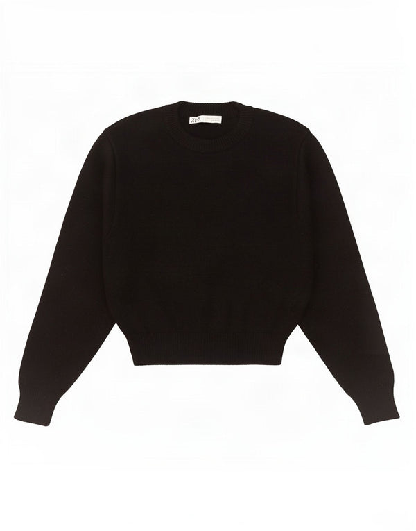 Zara Womens Crop Crew Neck Jumper Sweater UK 10 Small Black Viscose