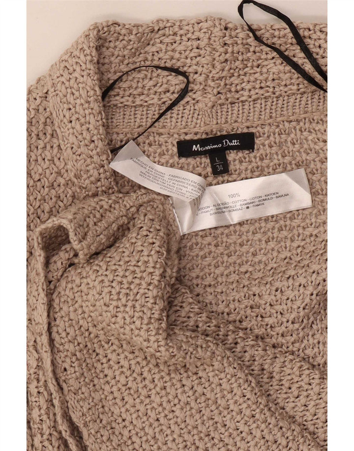 Massimo Dutti Dame Open Cardigan Sweater UK 16 Stor Beige Bomuld