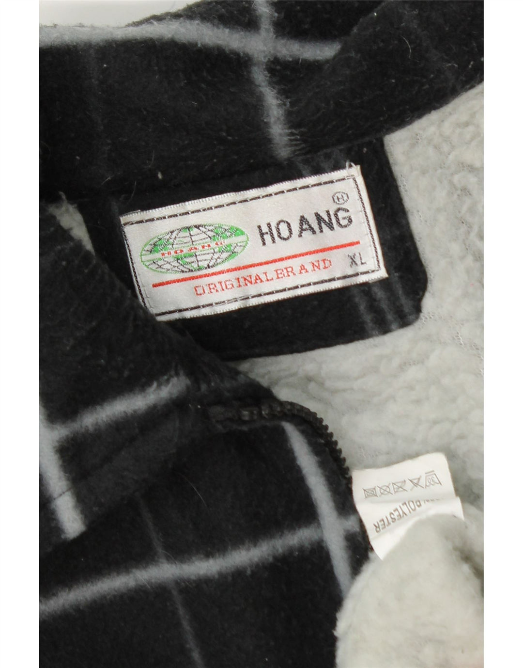 VINTAGE Mens Fleece Sherpa Jacket UK 42 XL Black Check Polyester Vintage Vintage and Second-Hand Vintage from Messina Hembry 