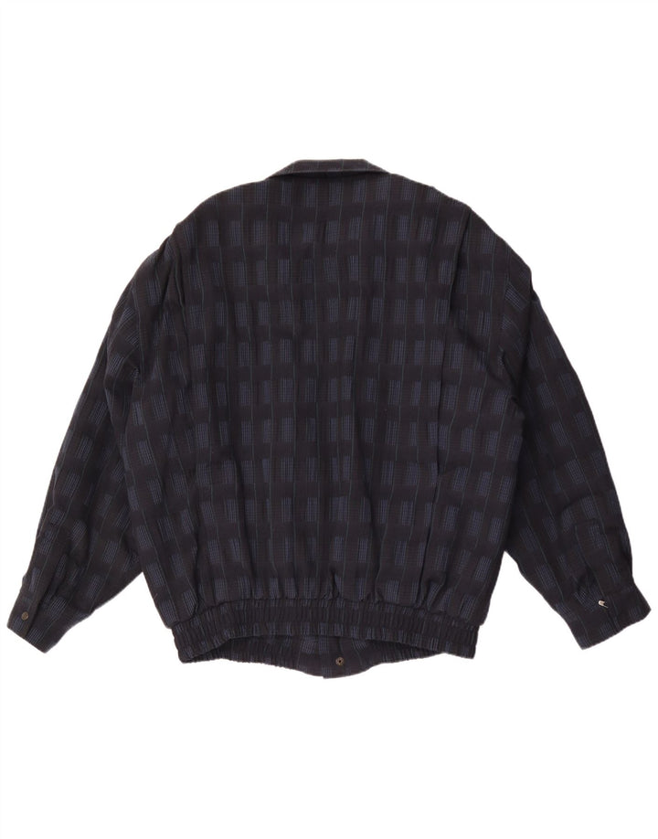 Trevira Herre Military Bomber Jacket UK 44 2XL Navy Blue Check Polyester