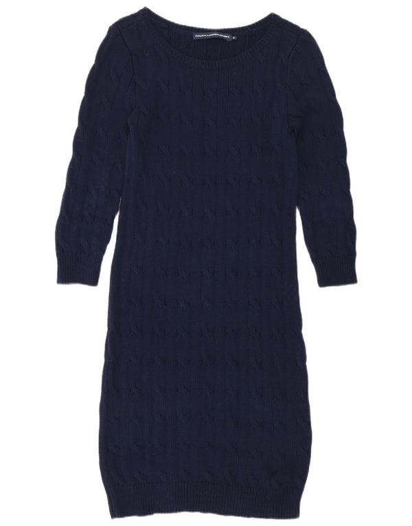 Ralph Lauren Dame Jumper Dress UK 12 Medium Navy Blue Bomuld