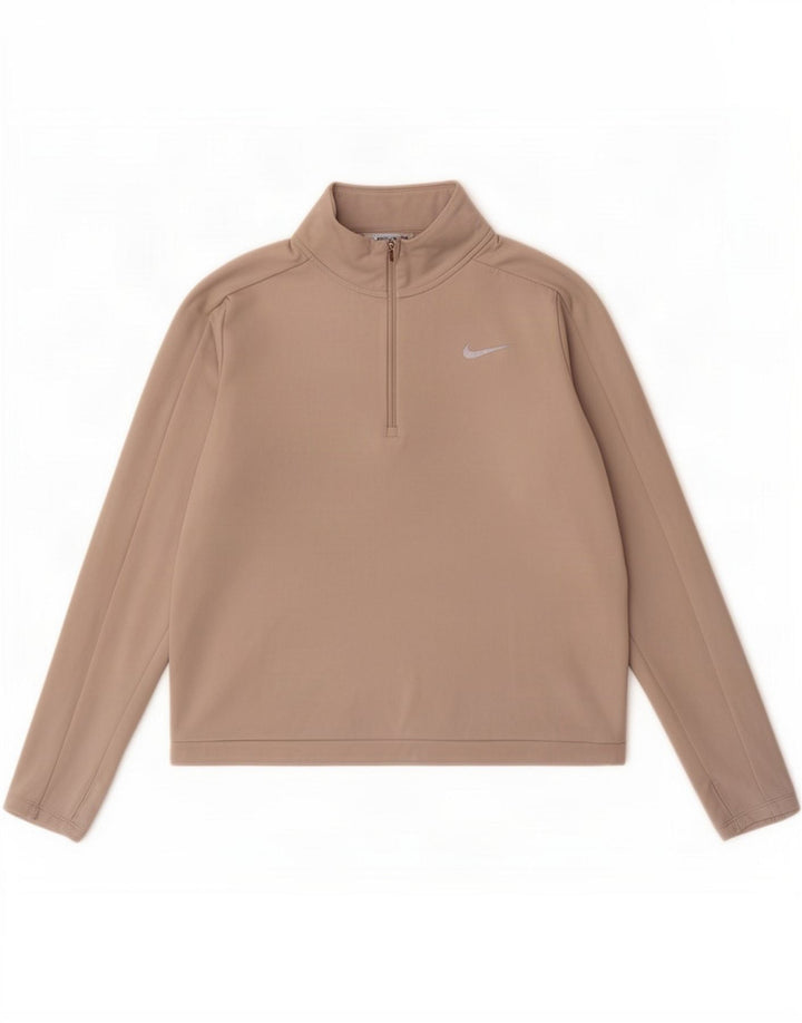 Nike Dame Dri Fit Pullover med lynlås-hals Træningsdragt Top UK 14 Medium Grå