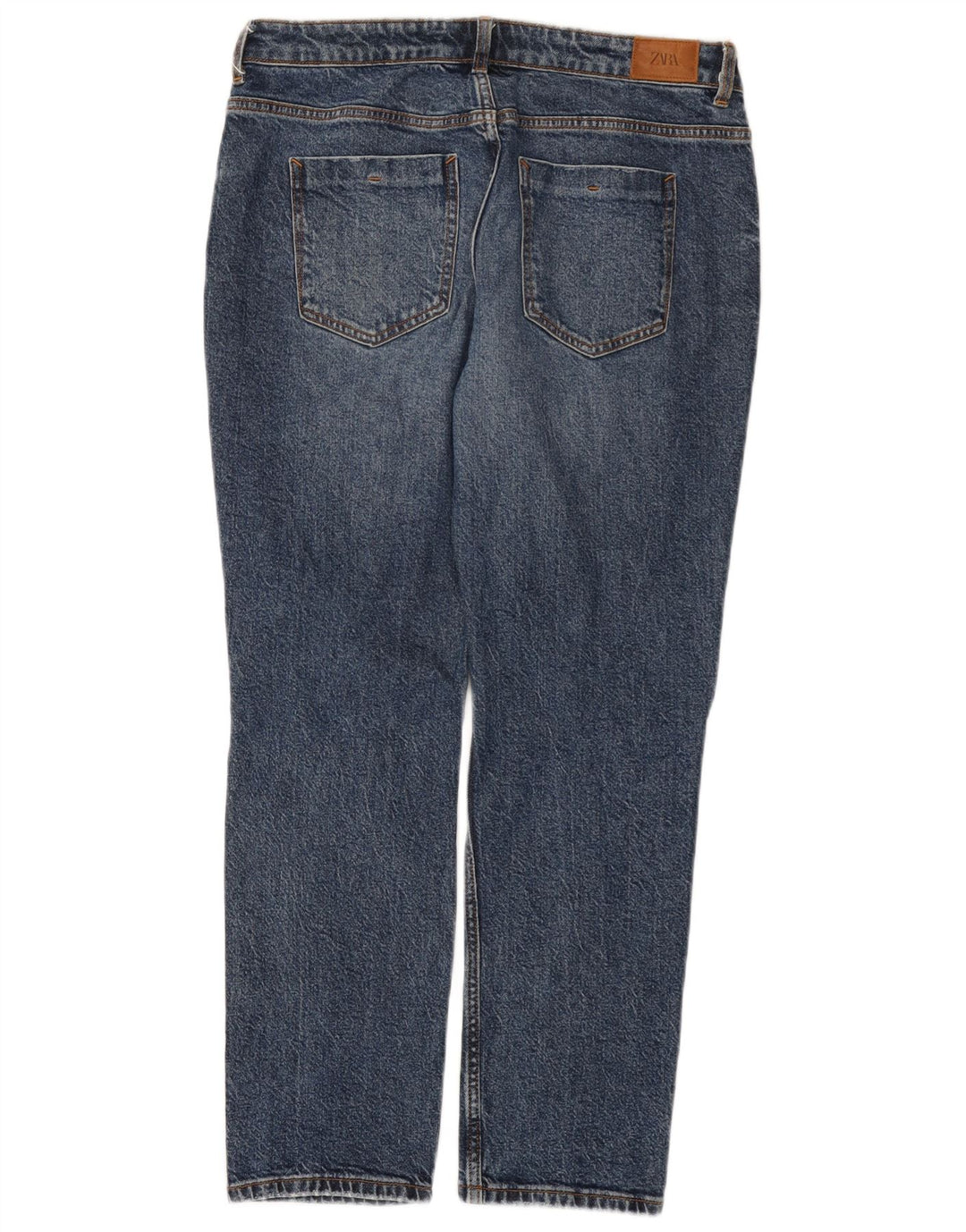 Zara Dame Distressed Straight Jeans EU 40 Medium W30 L28 Blå Bomuld
