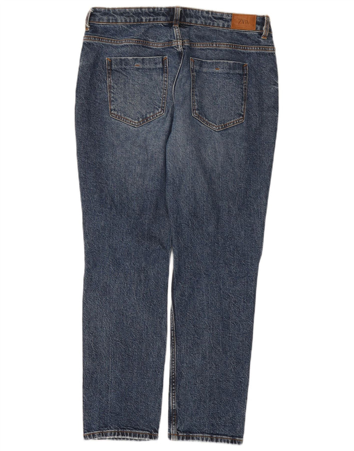 Zara Dame Distressed Straight Jeans EU 40 Medium W30 L28 Blå Bomuld
