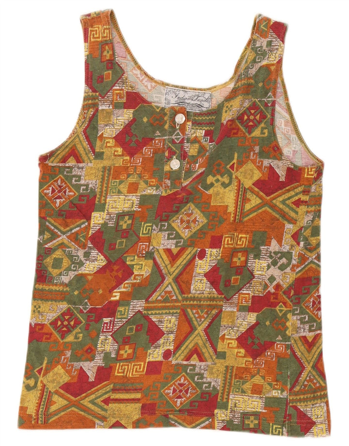 Vintage Womens Crop Vest Top UK 10 Small Multicolored Geometric
