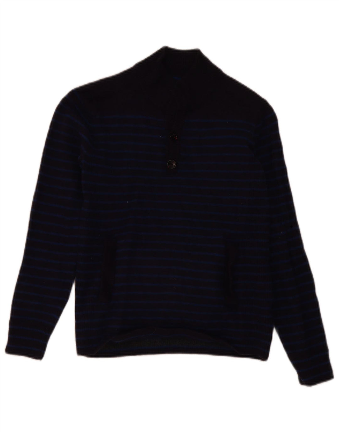 Reiss Dame Button Neck Jumper Sweater UK 12 Medium Navy Blue stribet