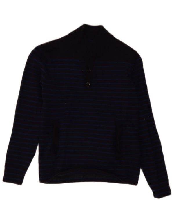 Reiss Dame Button Neck Jumper Sweater UK 12 Medium Navy Blue stribet