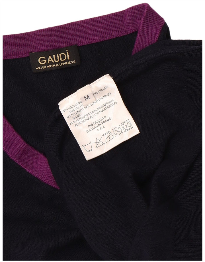 GAUDI Dame V-hals sweater UK 14 Medium Navy Blue Colourblock