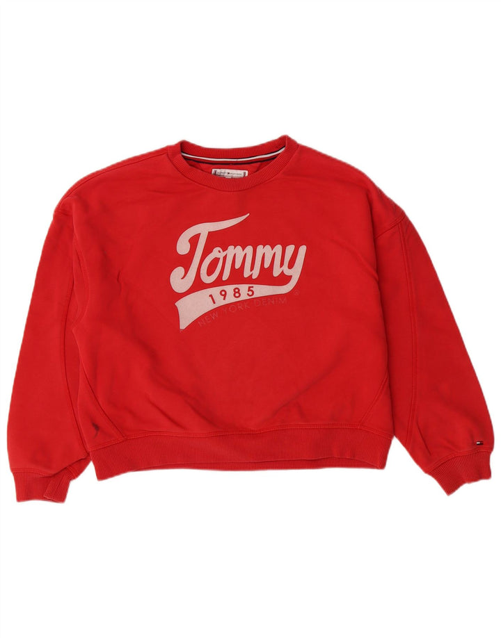 TOMMY HILFIGER Girls Oversized Graphic Sweatshirt Jumper 11-12 Years Red