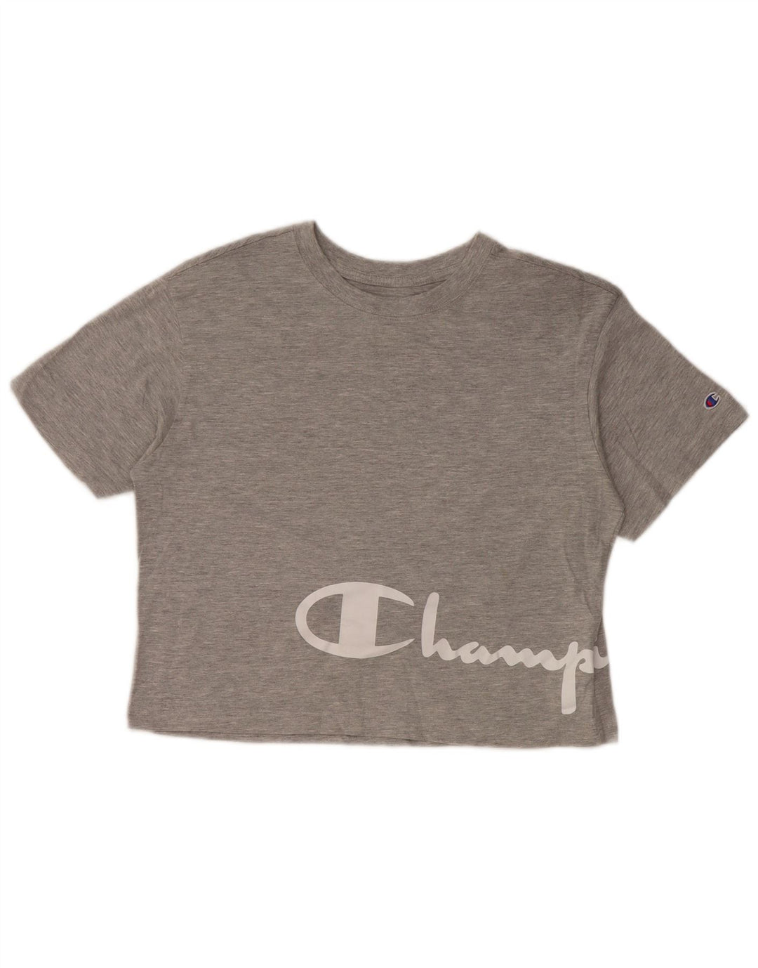 CHAMPION Dame Crop Grafisk T-Shirt Top UK 10 Lille Grå Bomuld