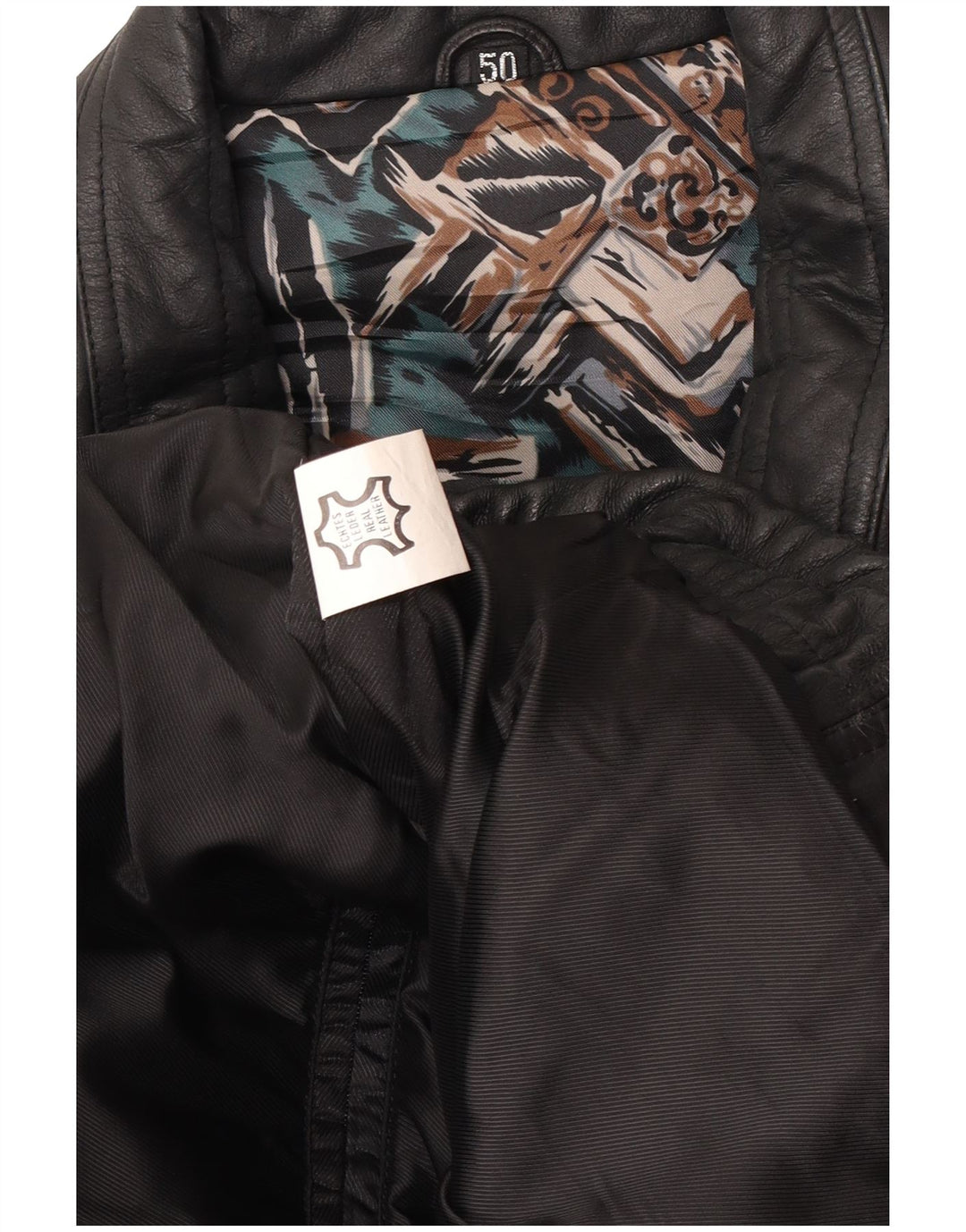 Vintage Herre Bomber Læderjakke EU 50 Large Black Læder