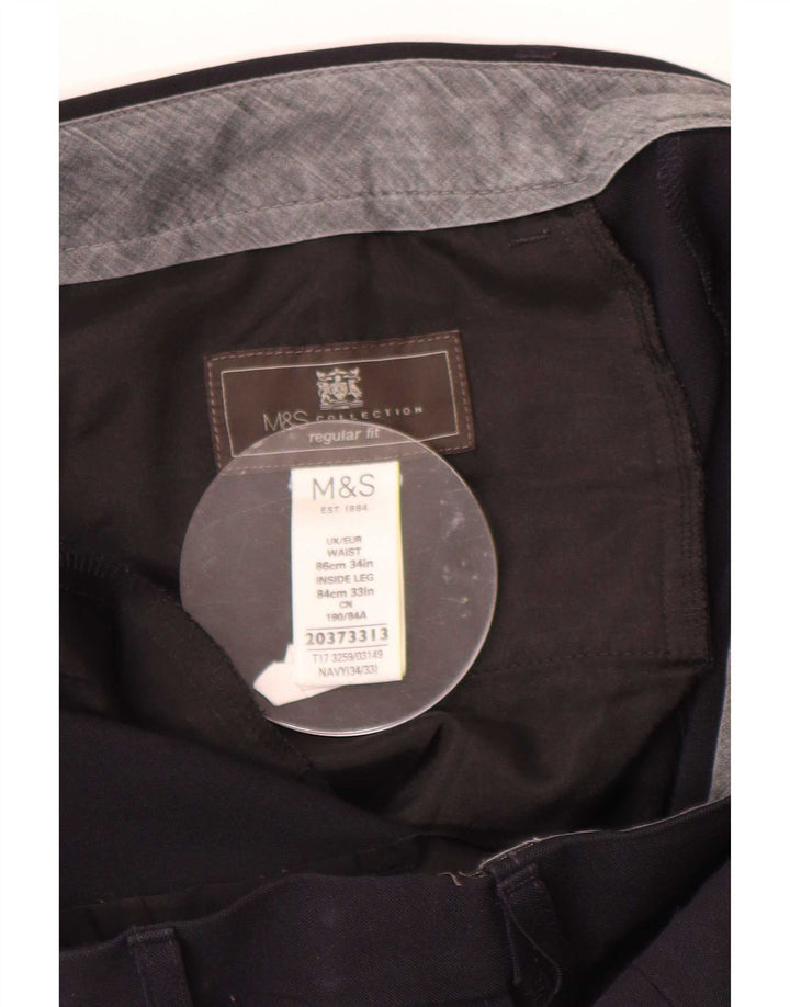 Marks & Spencer Herre Regular Fit Suit Bukser W34 L33 Marineblå polyester