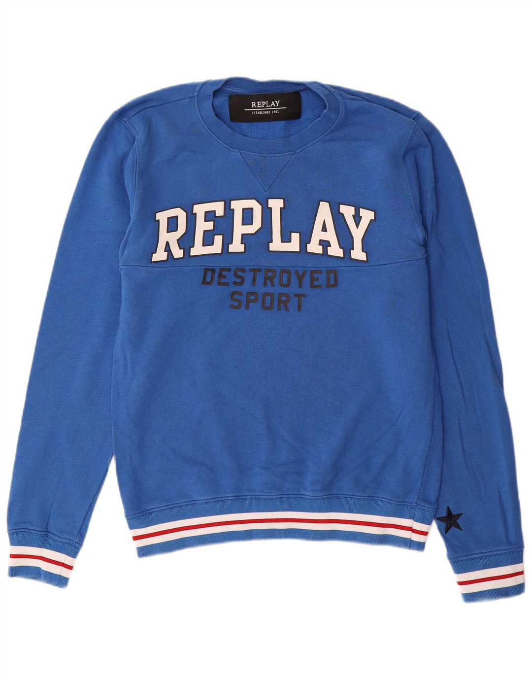 Replay Herre Grafisk Sweatshirt Jumper Medium Blå Bomuld