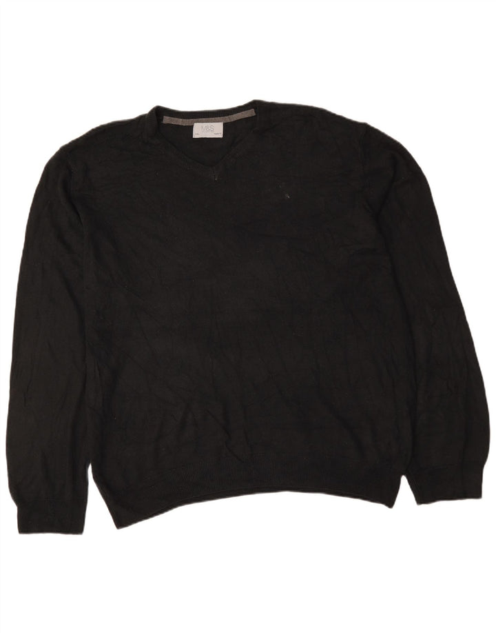 Marks & Spencer Herre Regular Fit V-hals sweater 2XL sort akryl