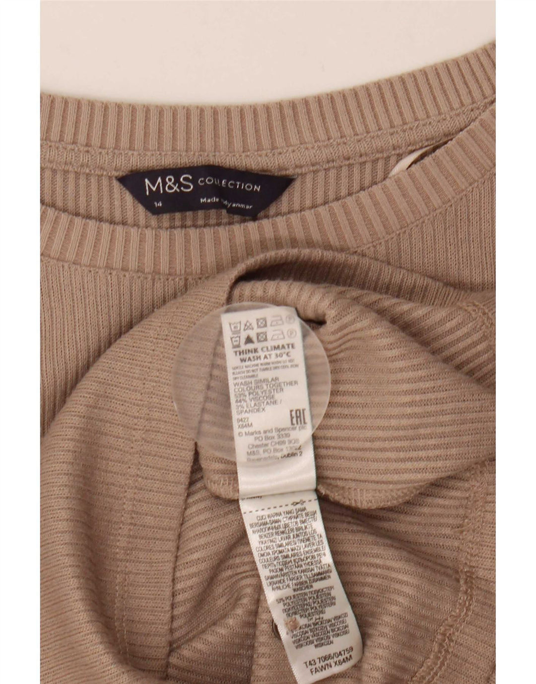 Marks & Spencer Dametop Langærmet UK 14 Medium Beige Polyester