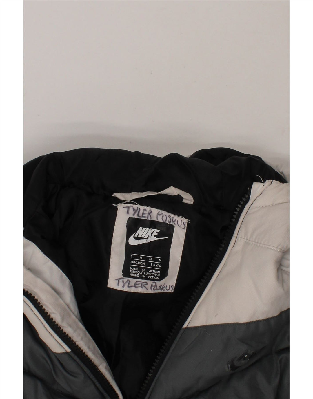 NIKE Boys Hooded Padded Jacket 5-6 Years Medium  Black Colourblock Vintage Nike and Second-Hand Nike from Messina Hembry 
