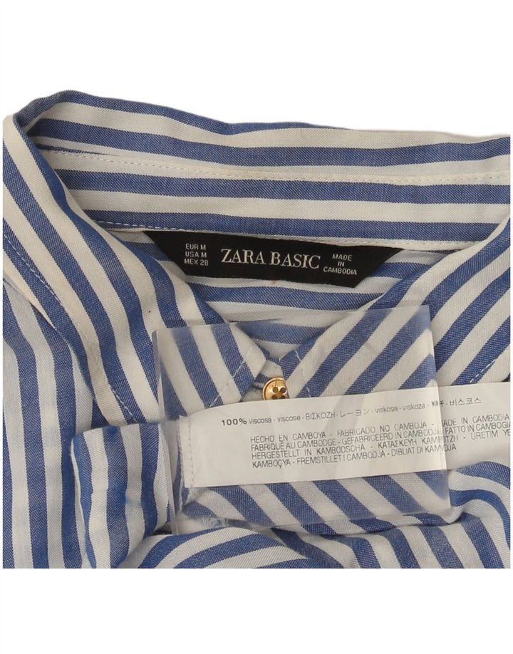 Zara Dameskjorte UK 14 Medium Blue Pinstripe Viscose