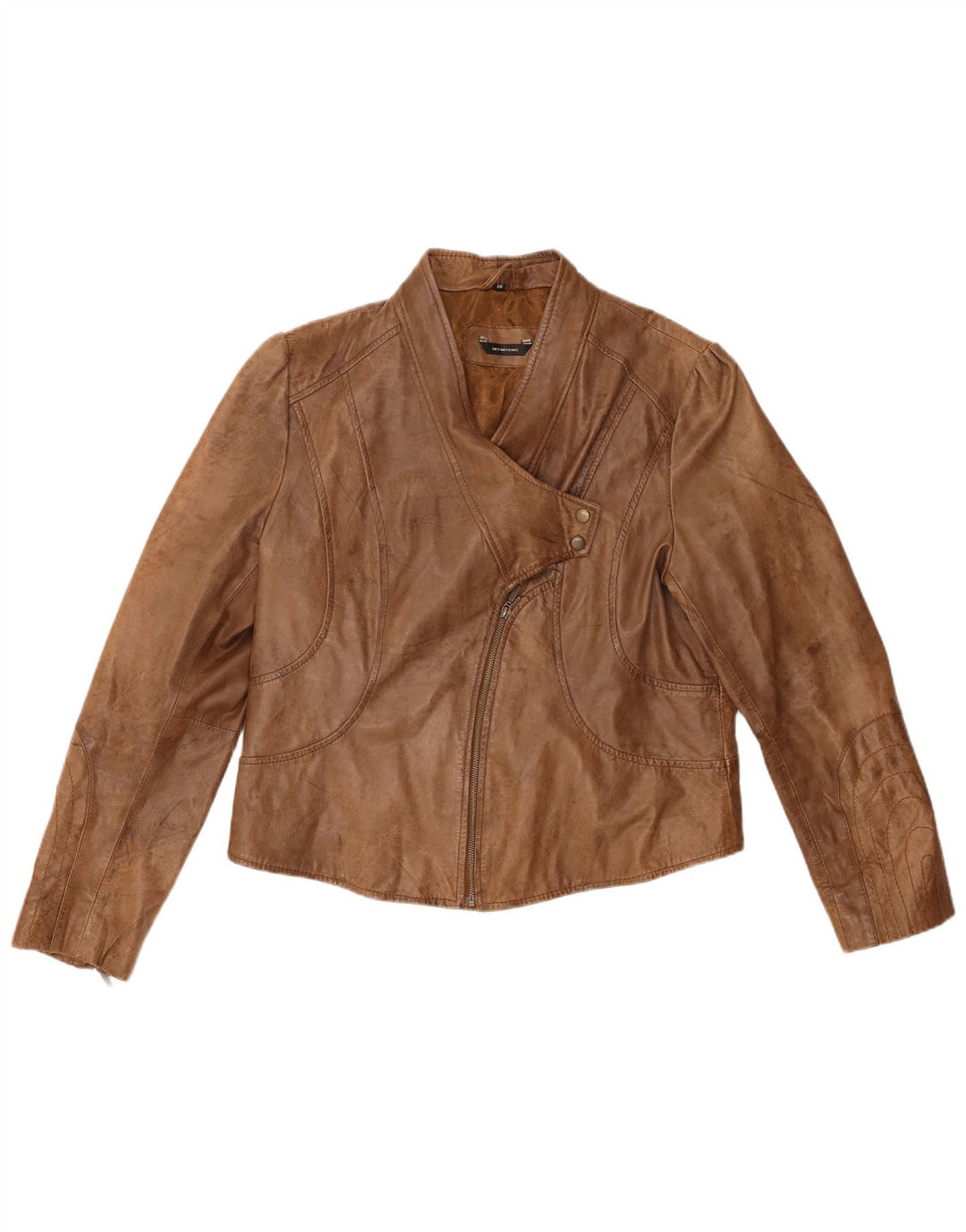 VINTAGE Womens Crop Læder Biker Jacket UK 18 XL Brun Læder