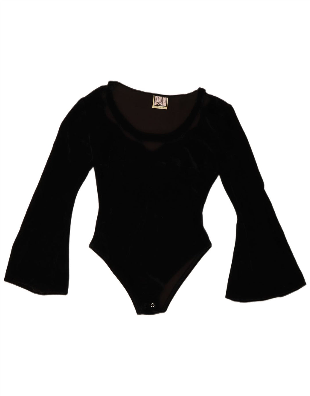 VINTAGE Womens Velvet Bodysuit UK 8 Small Black Acryl