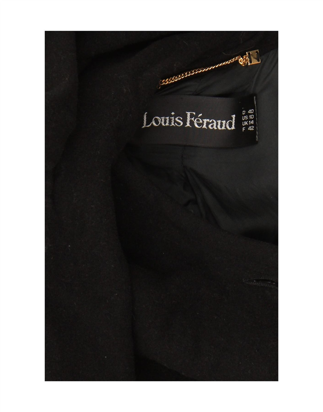 Louis Feraud Dame Overfrakke UK 14 Large Black Virgin Wool Classic