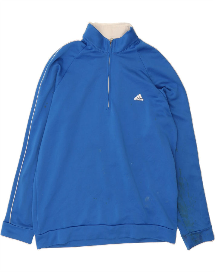 ADIDAS Mens Zip Neck Sweatshirt Jumper Large Blue Polyester Vintage Adidas and Second-Hand Adidas from Messina Hembry 