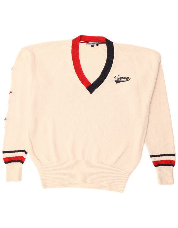 Tommy Hilfiger Herre V-hals sweater Medium Off White Bomuld